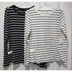 NWT Lot 2 A.N.A Black & White Striped Stretch T-shirts crew neck long sleeve Sm